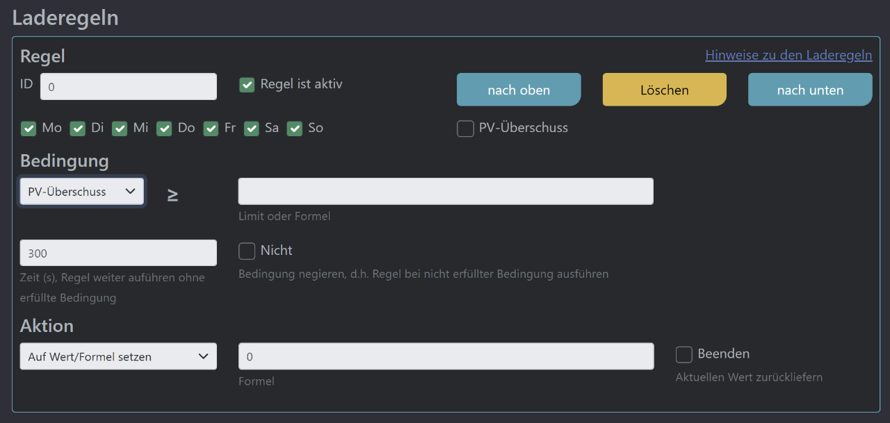 Screenshot Dialog Laderegeln